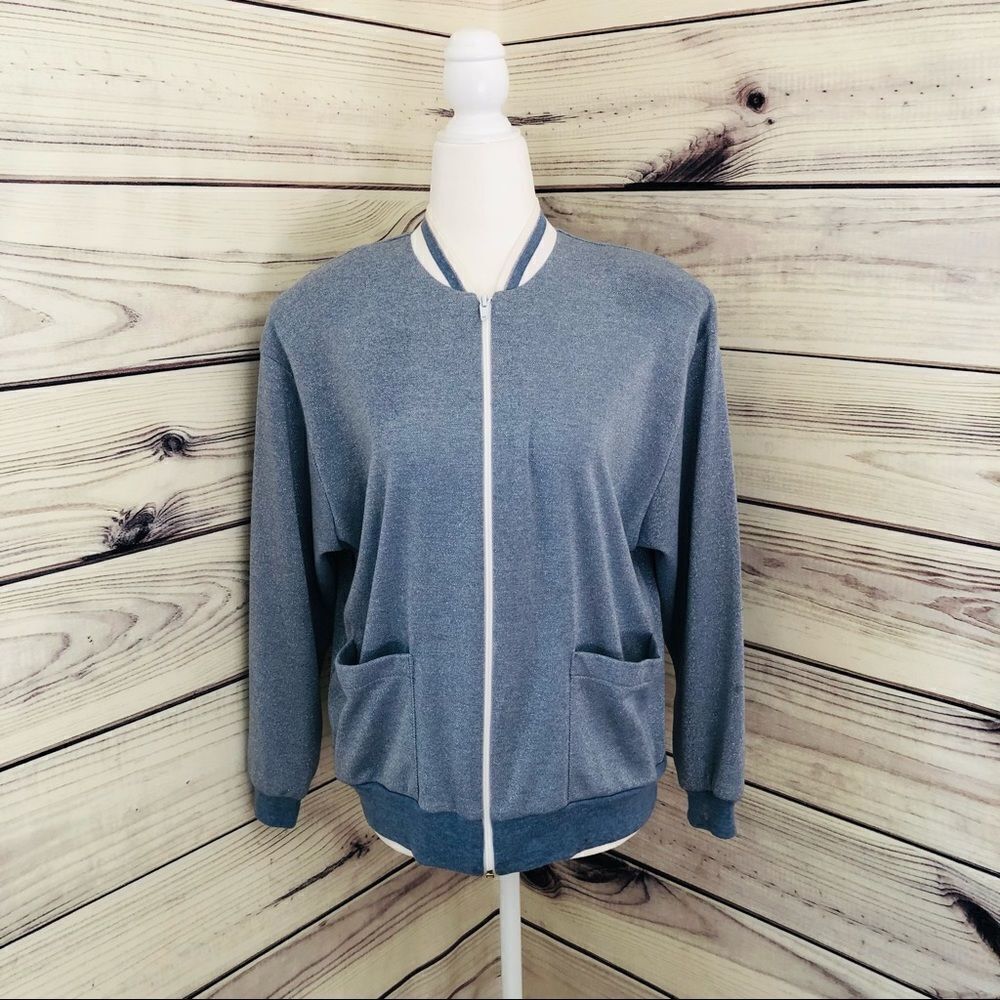 Vintage 90s Peter Popovitch Blue Sparkle Full Zip Sweatshirt